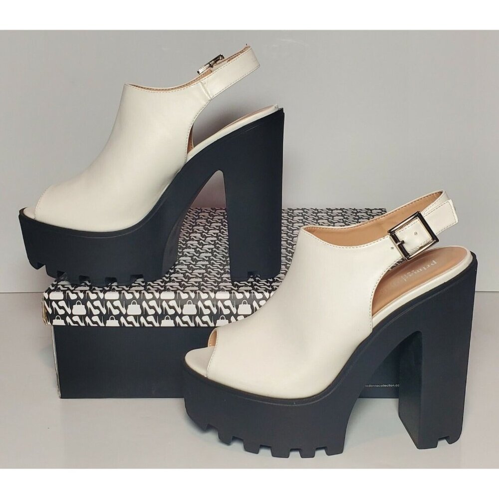 PRIMADONNA COLLECTION WOMEN EURO SIZE 36 PLATFORM OPEN BACK WHITE 05555 ECP